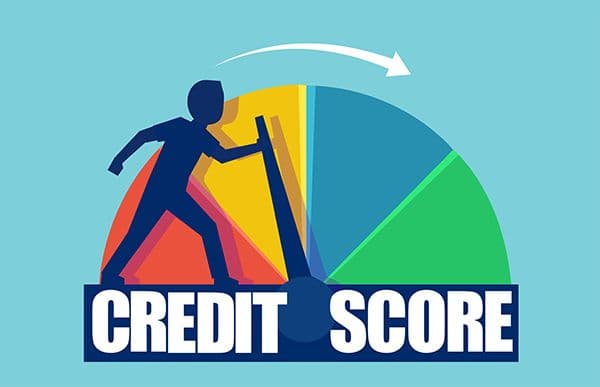 Credit score graphic showing man on the measure