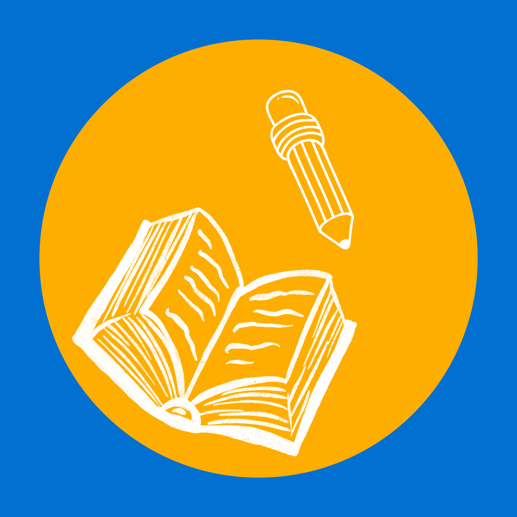 Illustration of an open book and pencil